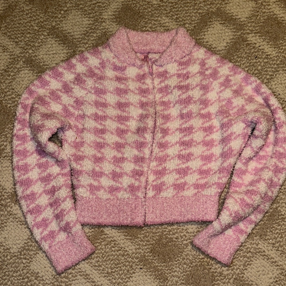 SKIMS Pink Houndstooth Cardigan
